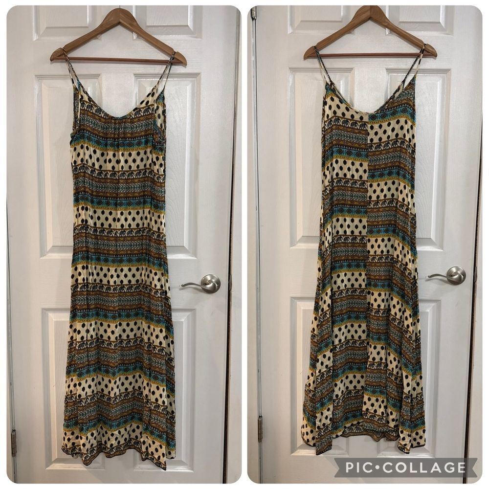 Vibe Elephant Print Boho Maxi Dress Women’s XL Spaghetti Strap Summer Festival